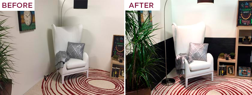 Before and after of a reading nook