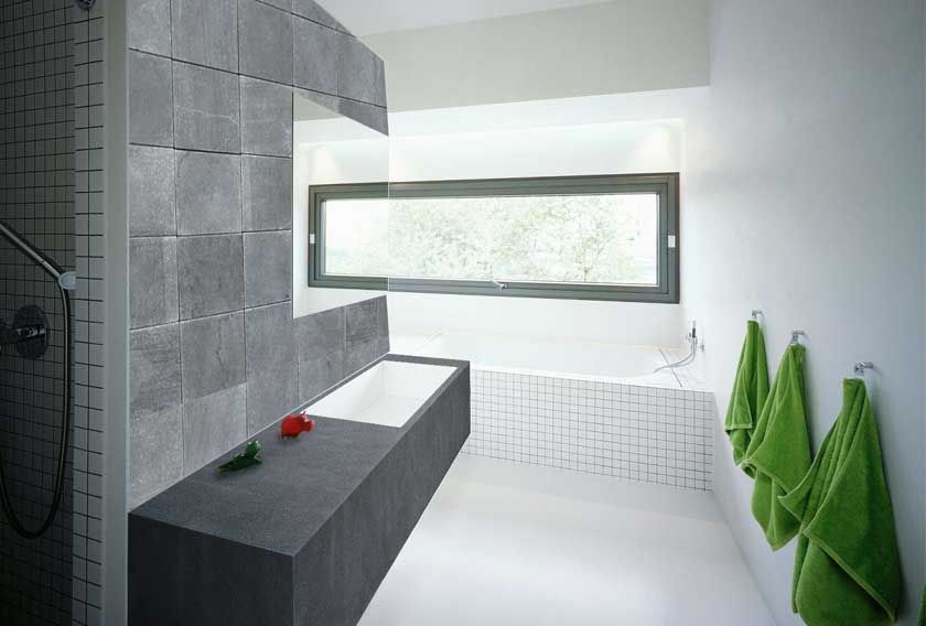 A natural stone wall cladding for a bathroom