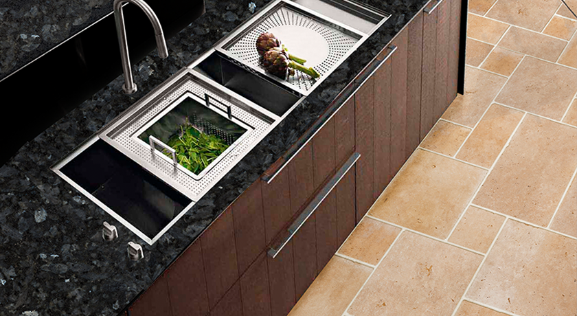 Kitchen countertop made of Blue Pearl Granite