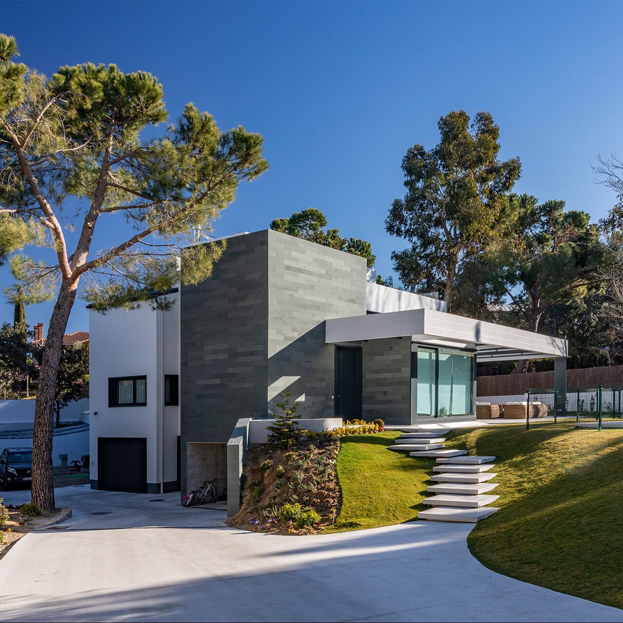 Refurbished house with light blue slate