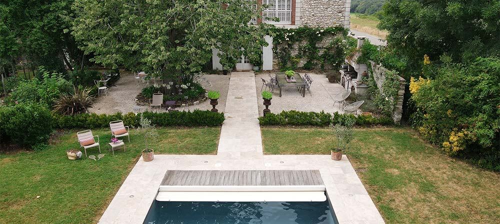 pool and exterior terrace in chateau montfort