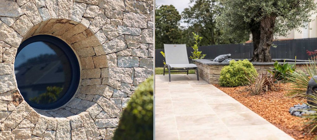 granite facade and travertin floor